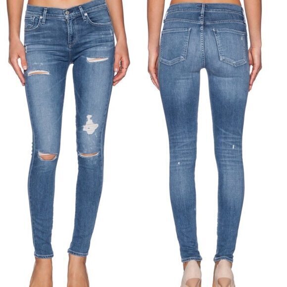 AGOLDE 26 NWT High Rise Waisted Skinny Jeans Blue Distressed Sophie Cannes